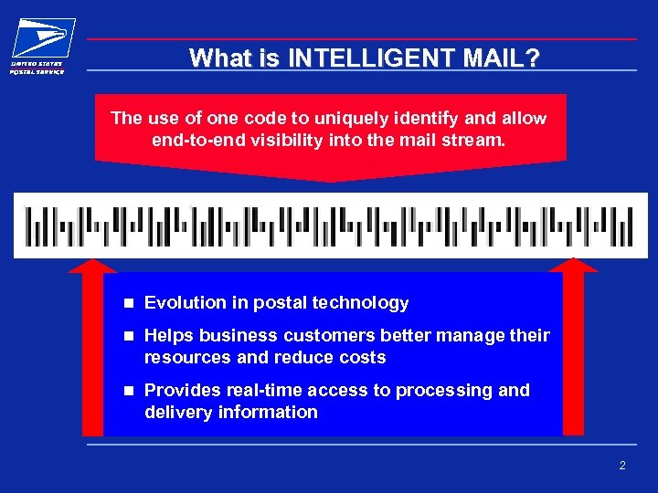 What is INTELLIGENT MAIL? The use of one code to uniquely identify and allow