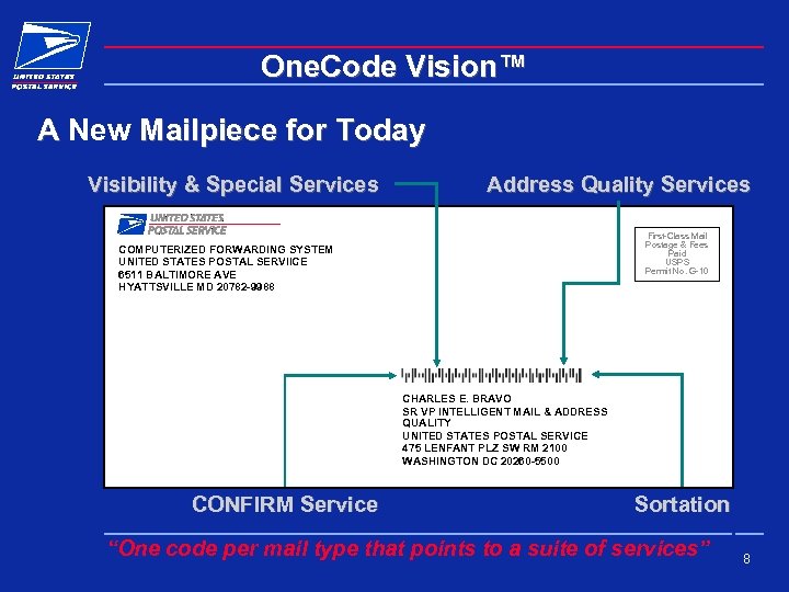 One. Code Vision™ A New Mailpiece for Today Visibility & Special Services Address Quality