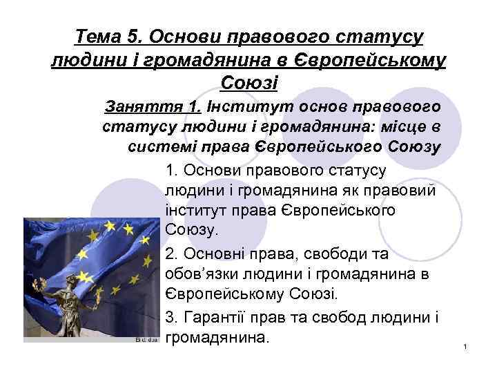Тема 5. Основи правового статусу людини і громадянина в Європейському Союзі Заняття 1. Інститут