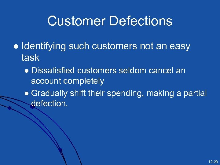 Customer Defections l Identifying such customers not an easy task Dissatisfied customers seldom cancel
