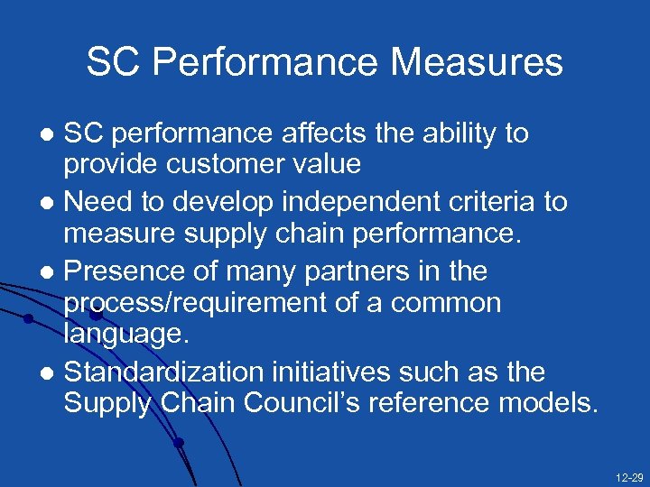 SC Performance Measures SC performance affects the ability to provide customer value l Need