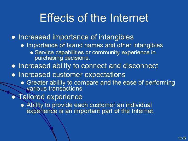 Effects of the Internet l Increased importance of intangibles l Importance of brand names