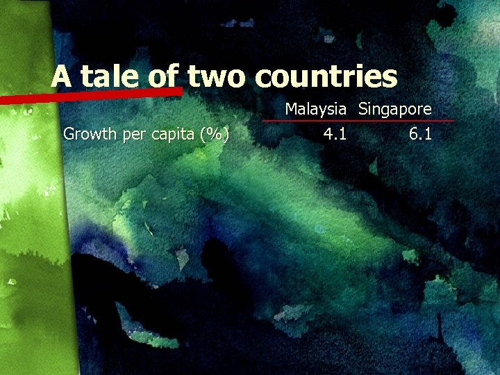 A tale of two countries Growth per capita (%) Malaysia Singapore 4. 1 6.