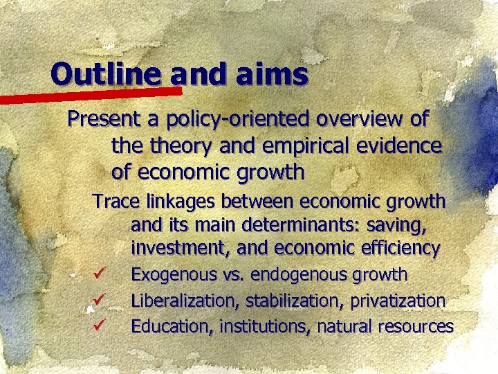 Outline and aims Present a policy-oriented overview of theory and empirical evidence of economic