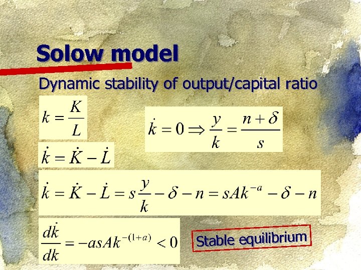 Solow model Dynamic stability of output/capital ratio Stable equilibrium 