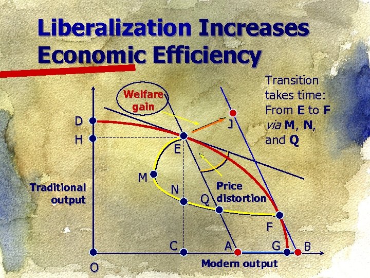 Liberalization Increases Economic Efficiency Welfare gain D H J E M Traditional output N