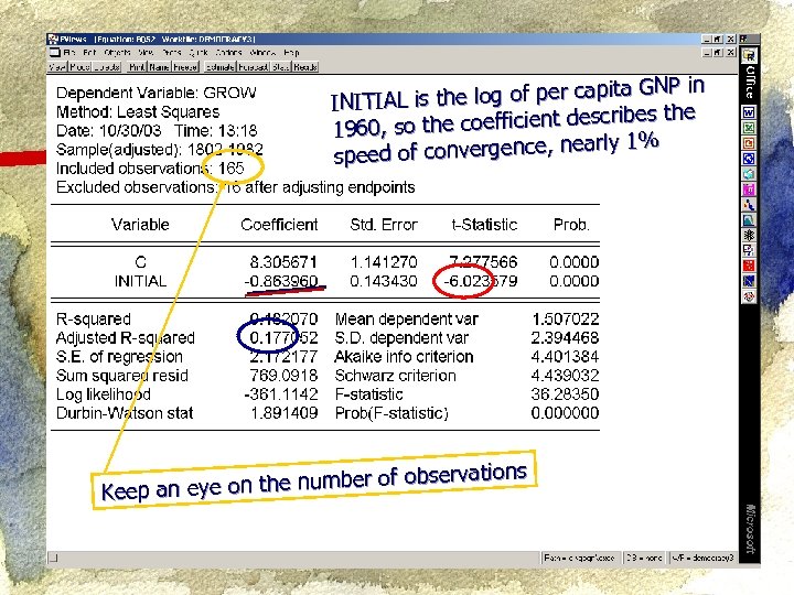 NP in the log of per capita G INITIAL is the e coefficient describes
