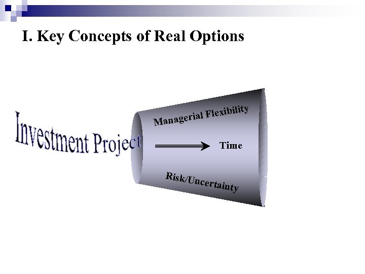 I. Key Concepts of Real Options ity Flexibil al anageri M Time Risk/U ncertai