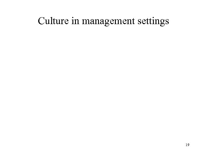 Culture in management settings 19 