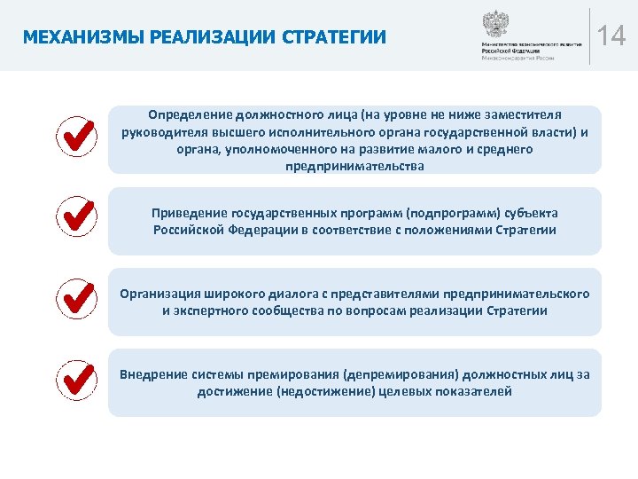 МЕХАНИЗМЫ РЕАЛИЗАЦИИ СТРАТЕГИИ Определение должностного лица (на уровне не ниже заместителя руководителя высшего исполнительного