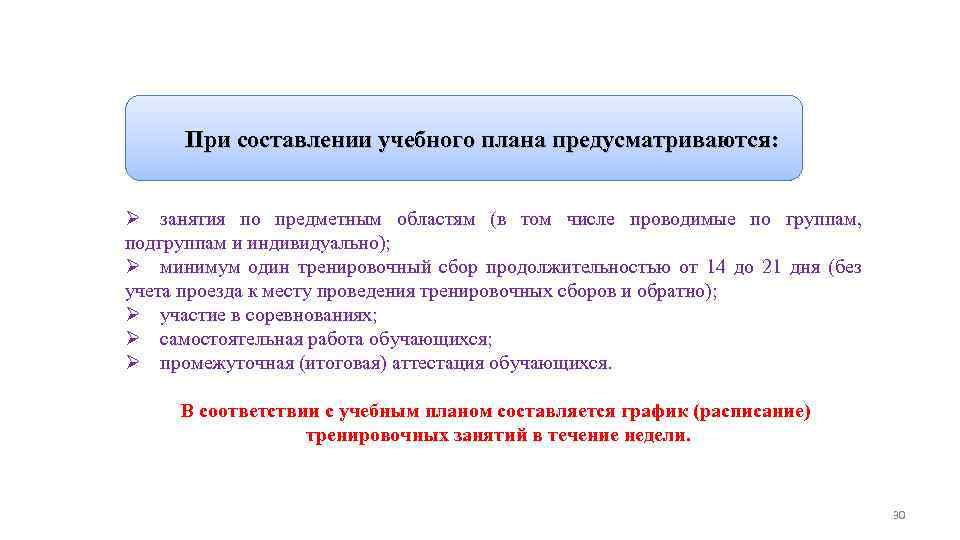 Дополнительные предпрофессиональные программы в области физической культуры и спорта При составлении учебного плана предусматриваются: