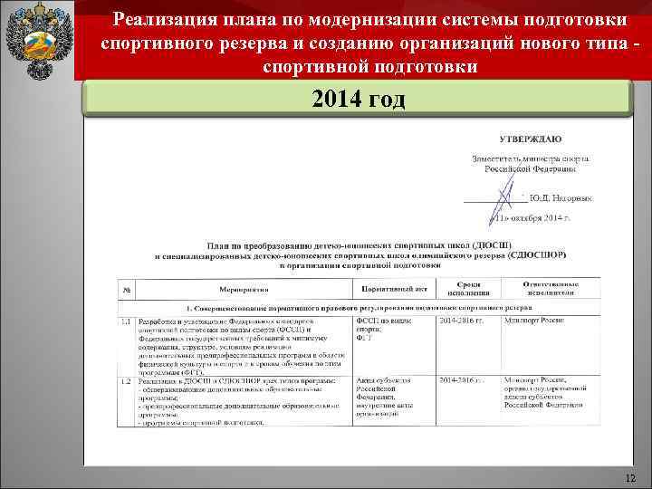 Реализация плана по модернизации системы подготовки спортивного резерва и созданию организаций нового типа -