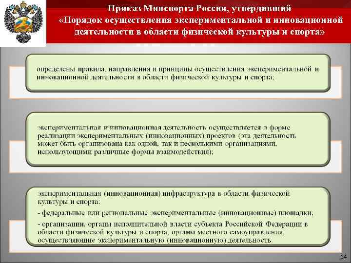 Приказ Минспорта России, утвердивший «Порядок осуществления экспериментальной и инновационной деятельности в области физической культуры