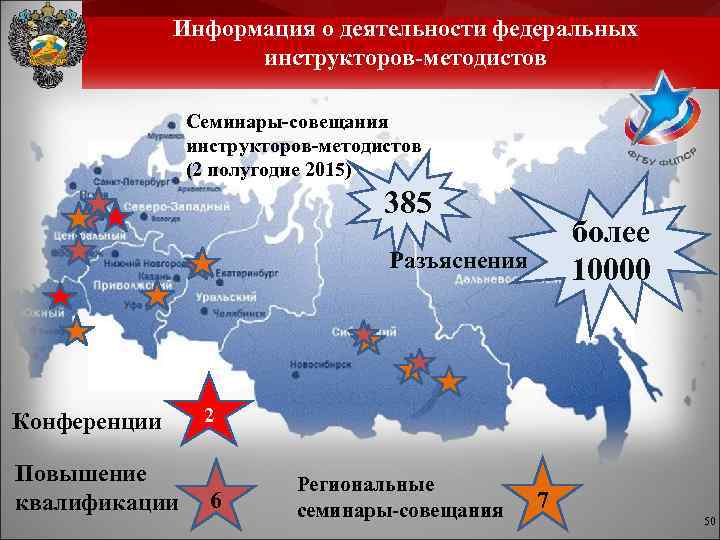 Информация о деятельности федеральных инструкторов-методистов Семинары-совещания инструкторов-методистов (2 полугодие 2015) 385 более 10000 Разъяснения