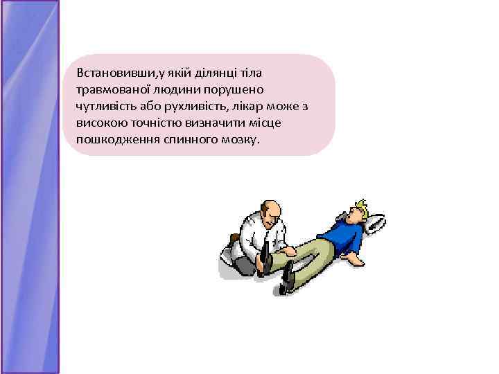 Встановивши, у якій ділянці тіла травмованої людини порушено чутливість або рухливість, лікар може з