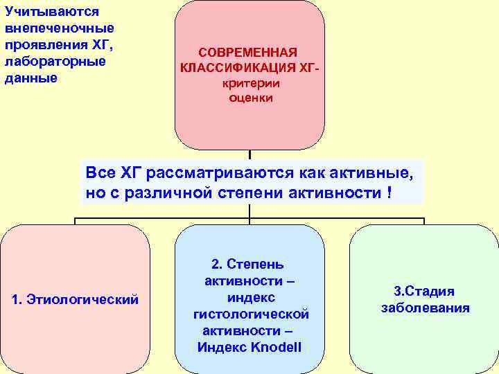 Учитываются внепеченочные проявления ХГ, лабораторные данные СОВРЕМЕННАЯ КЛАССИФИКАЦИЯ ХГкритерии оценки Все ХГ рассматриваются как