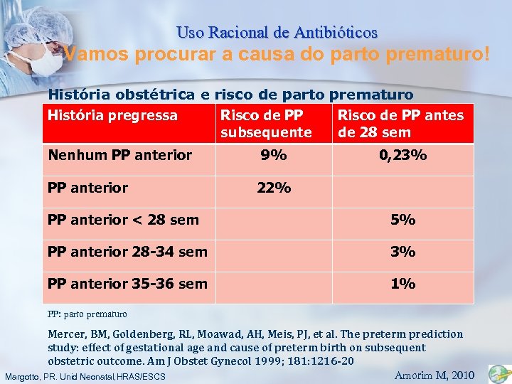 Uso Racional de Antibióticos Vamos procurar a causa do parto prematuro! História obstétrica e