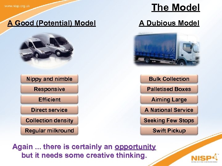 The Model A Good (Potential) Model A Dubious Model Nippy and nimble Bulk Collection