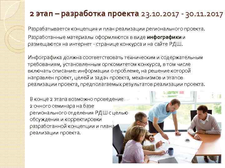 2 этап – разработка проекта 23. 10. 2017 - 30. 11. 2017 Разрабатывается концепция