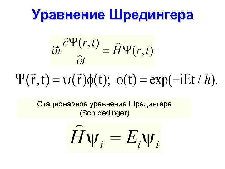 Уравнение Шредингера Стационарное уравнение Шредингера (Schroedinger) 