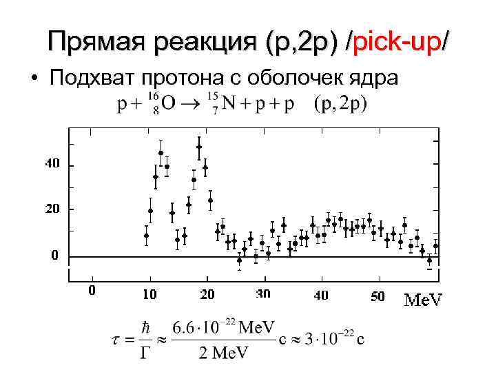 Прямая реакция (p, 2 p) /pick-up/ • Подхват протона с оболочек ядра 