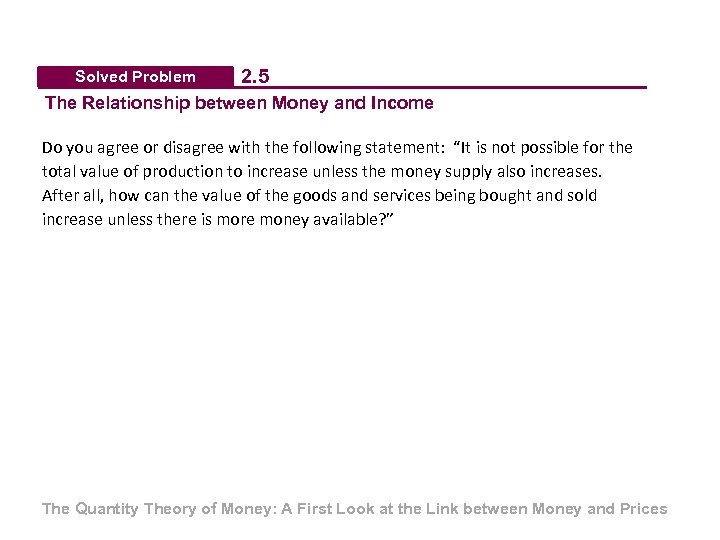 Solved Problem 2. 5 The Relationship between Money and Income Do you agree or