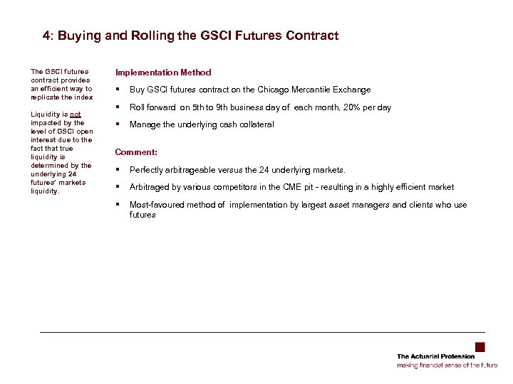 4: Buying and Rolling the GSCI Futures Contract The GSCI futures contract provides an