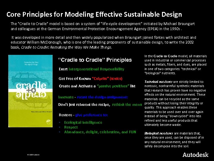 Core Principles for Modeling Effective Sustainable Design The "Cradle to Cradle" model is based