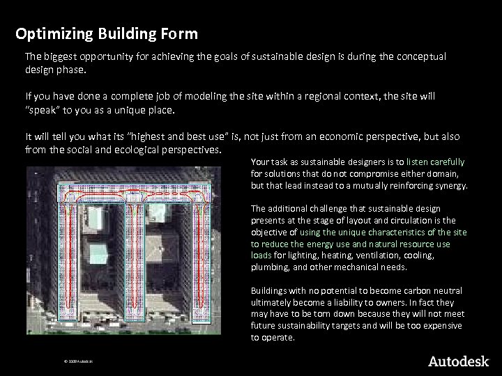 Optimizing Building Form The biggest opportunity for achieving the goals of sustainable design is