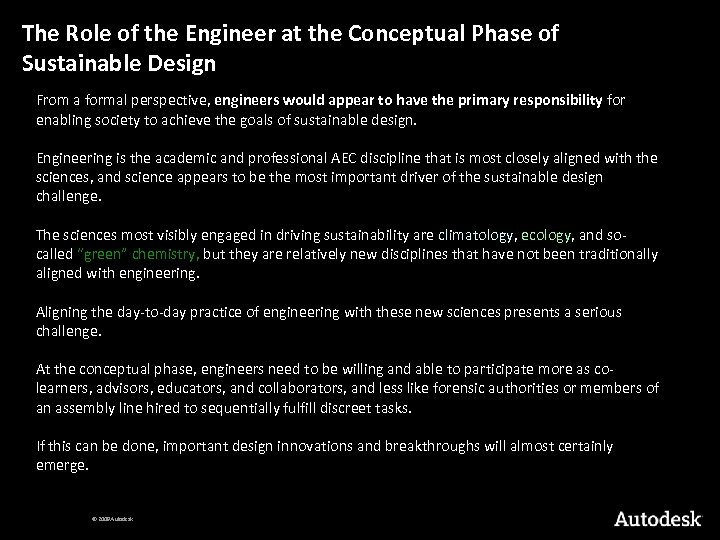 The Role of the Engineer at the Conceptual Phase of Sustainable Design From a