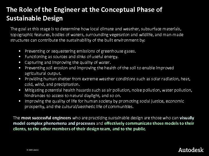 The Role of the Engineer at the Conceptual Phase of Sustainable Design The goal