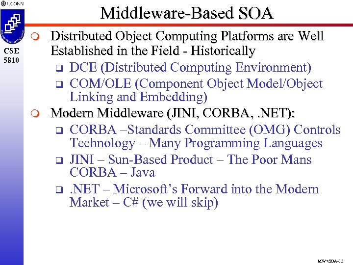 Middleware-Based SOA m CSE 5810 m Distributed Object Computing Platforms are Well Established in