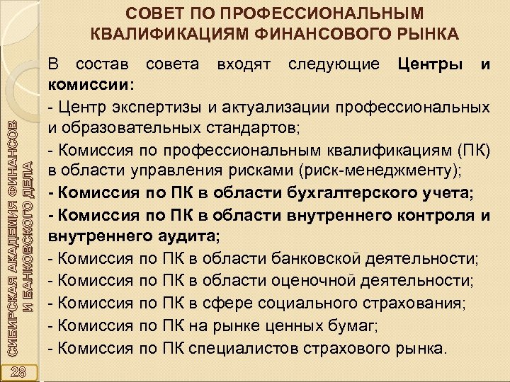 СИБИРСКАЯ АКАДЕМИЯ ФИНАНСОВ И БАНКОВСКОГО ДЕЛА СОВЕТ ПО ПРОФЕССИОНАЛЬНЫМ КВАЛИФИКАЦИЯМ ФИНАНСОВОГО РЫНКА 28 В