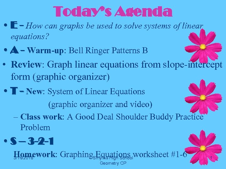 Today’s Agenda • E - How can graphs be used to solve systems of