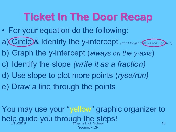 Ticket In The Door Recap • For your equation do the following: a) Circle