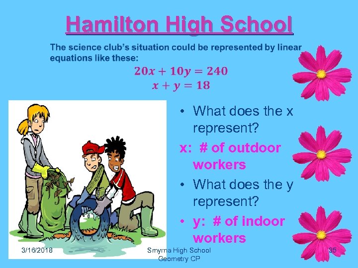 Hamilton High School • What does the x represent? x: # of outdoor workers
