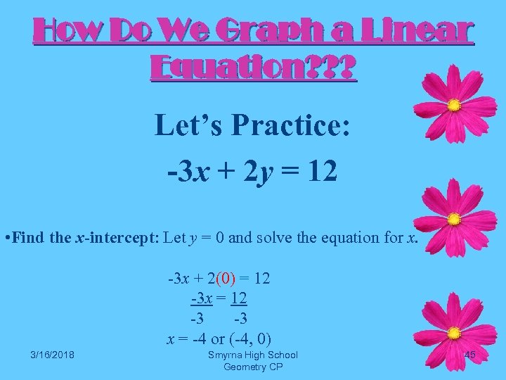 How Do We Graph a Linear Equation? ? ? Let’s Practice: -3 x +