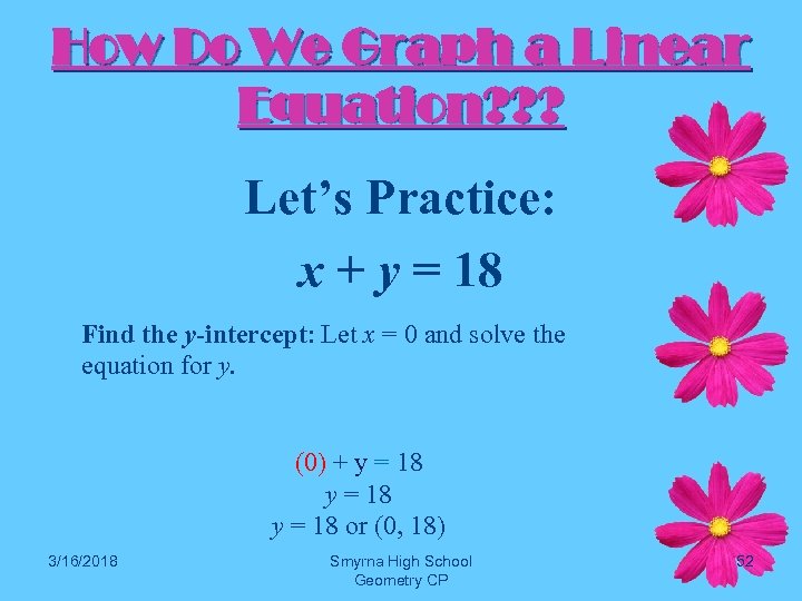 How Do We Graph a Linear Equation? ? ? Let’s Practice: x + y