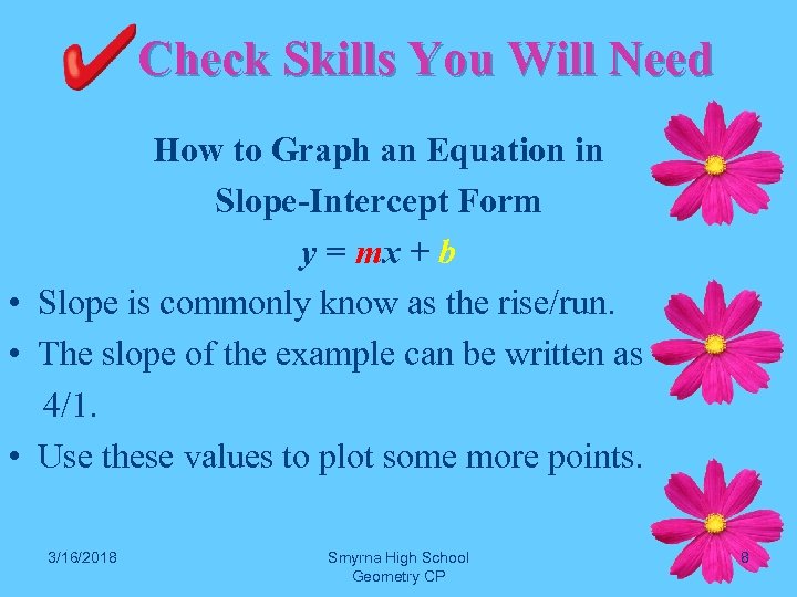  Check Skills You Will Need How to Graph an Equation in Slope-Intercept Form