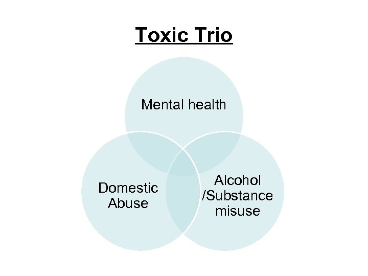 Toxic Trio Mental health Domestic Abuse Alcohol /Substance misuse 