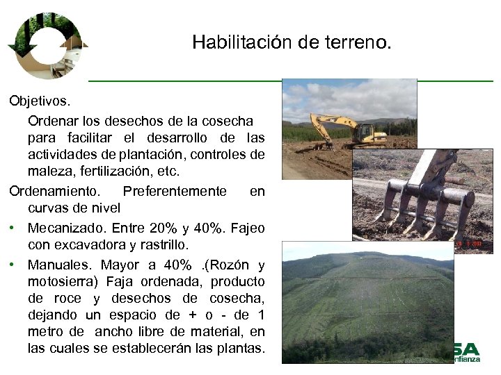 Habilitación de terreno. Objetivos. Ordenar los desechos de la cosecha para facilitar el desarrollo