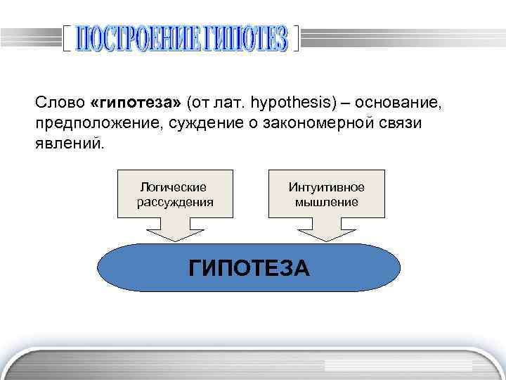 Слово «гипотеза» (от лат. hypothesis) – основание, предположение, суждение о закономерной связи явлений. Логические
