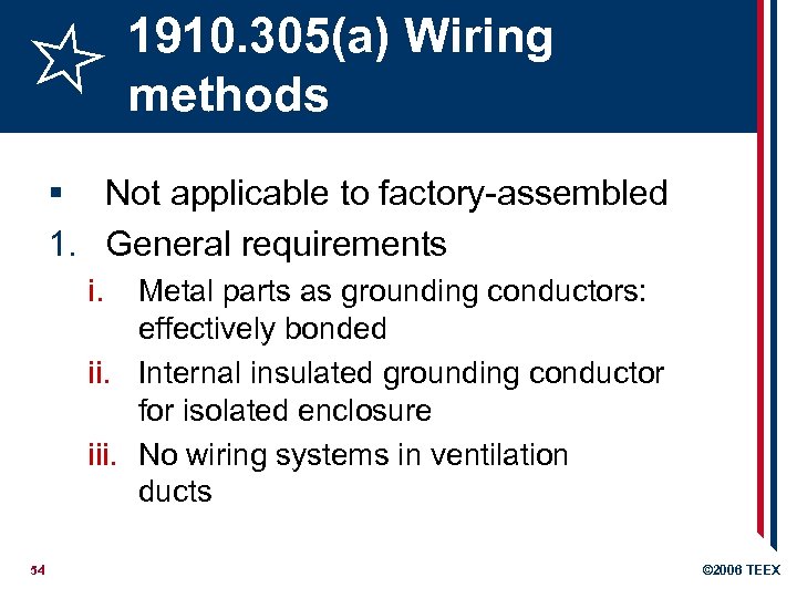 1910. 305(a) Wiring methods § Not applicable to factory-assembled 1. General requirements i. Metal