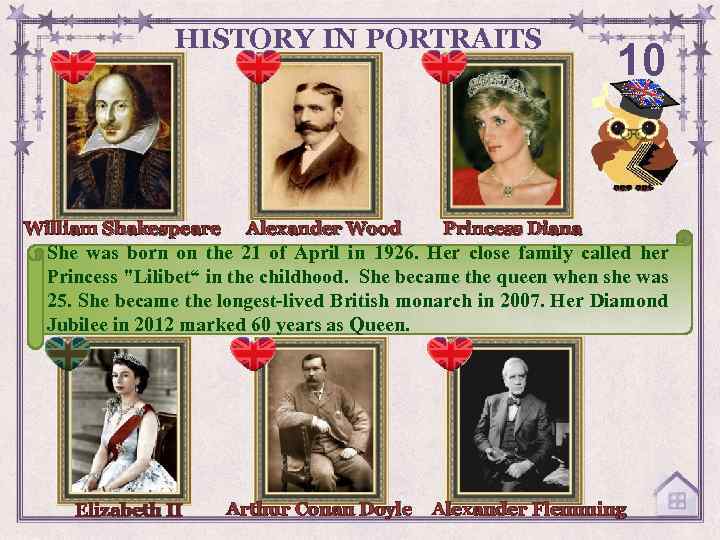 HISTORY IN PORTRAITS William Shakespeare Alexander Wood 10 Princess Diana She was born on