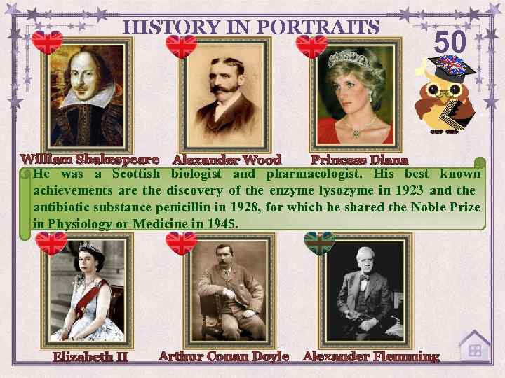 HISTORY IN PORTRAITS William Shakespeare Alexander Wood 50 Princess Diana He was a Scottish