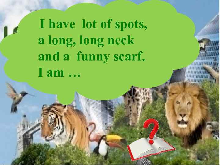 I have lot of spots, a long, long neck and a funny scarf. I