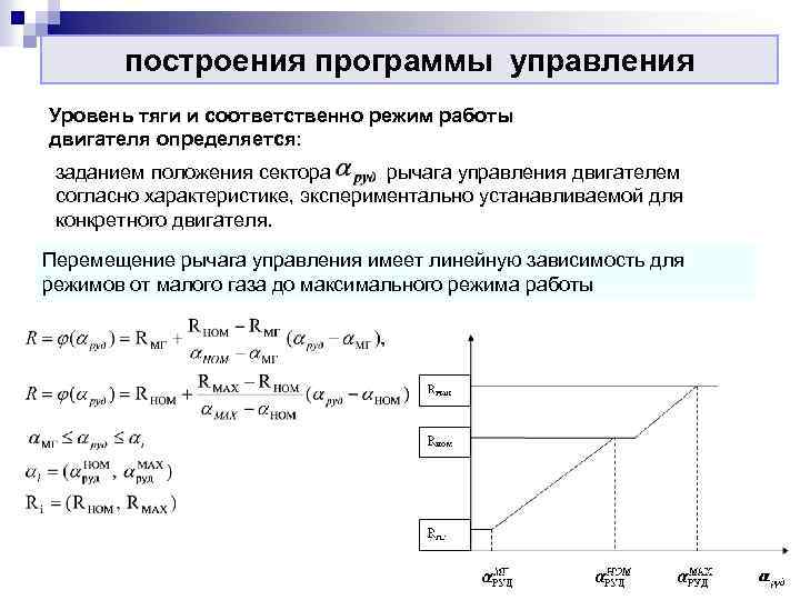 построения программы управления Уровень тяги и соответственно режим работы двигателя определяется: заданием положения сектора