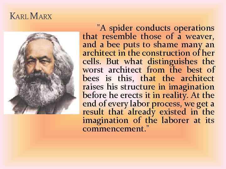 KARL MARX "A spider conducts operations that resemble those of a weaver, and a
