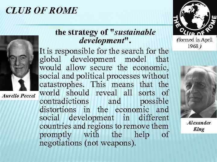 CLUB OF ROME the strategy of 