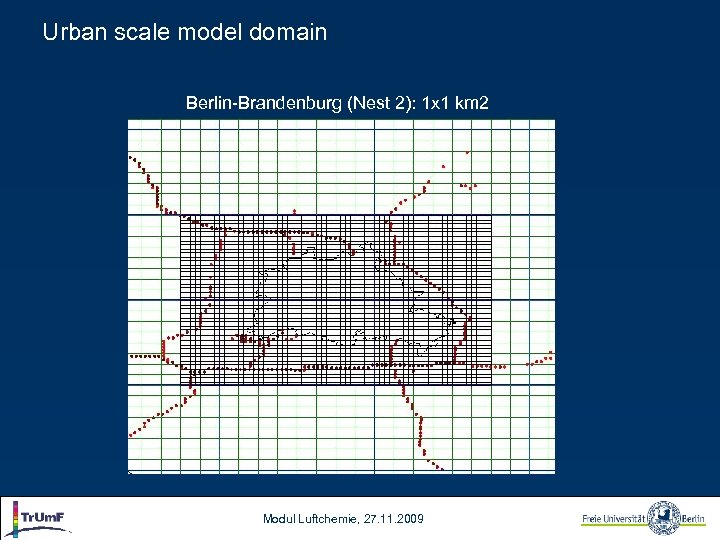 Urban scale model domain Berlin-Brandenburg (Nest 2): 1 x 1 km 2 Modul Luftchemie,